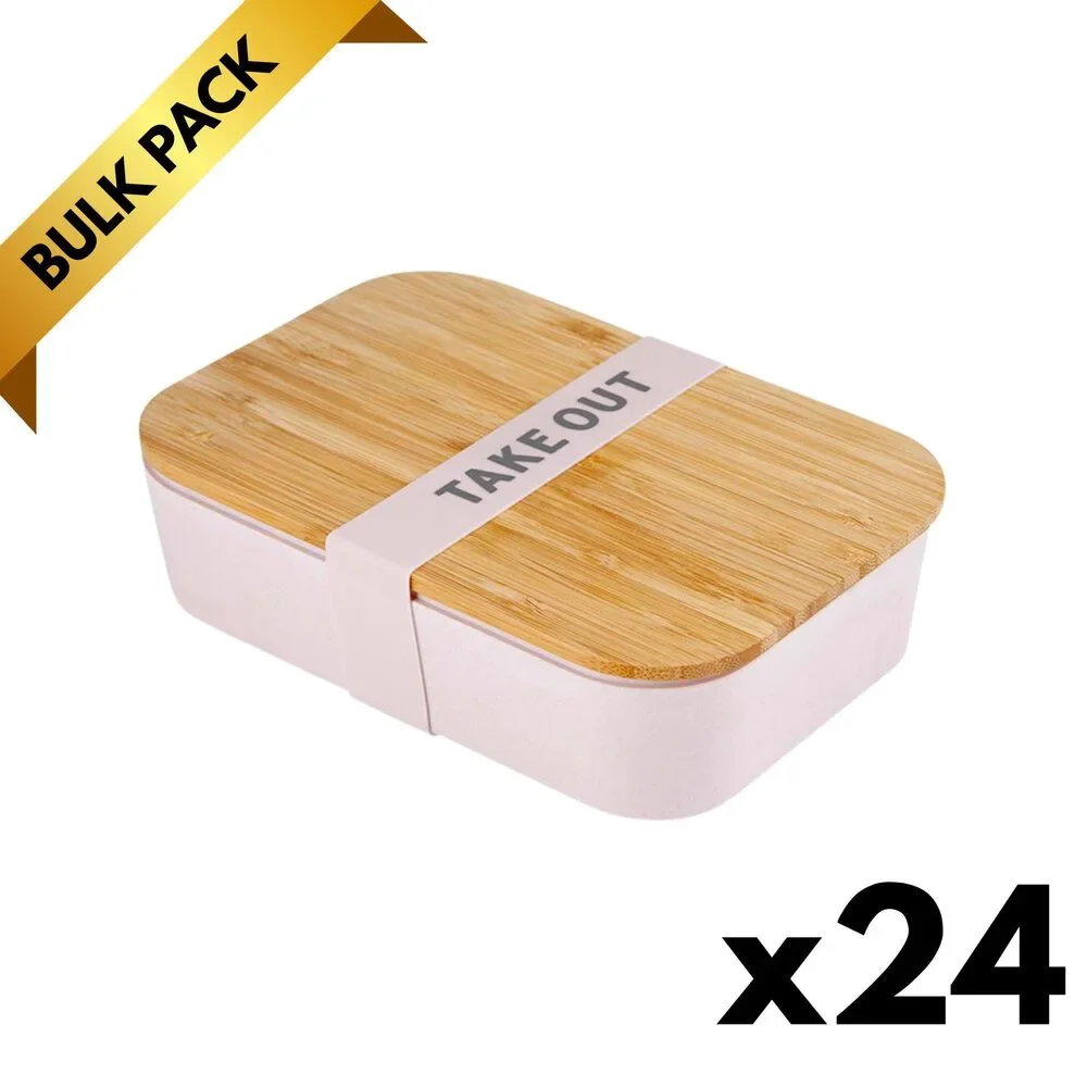 Take Out Bamboo Lunch Box (Blush Pink) — Bulk Lot of 24 (Gifting, Events & Resa